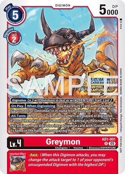 Greymon - AD1-001 (World Championship 26–27 Regionals Season 1) from Advanced Booster Digimon Generation