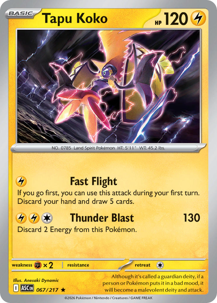 Tapu Koko Reverse Holo – 067/217 Ascended Heroes Pokemon Trading Card