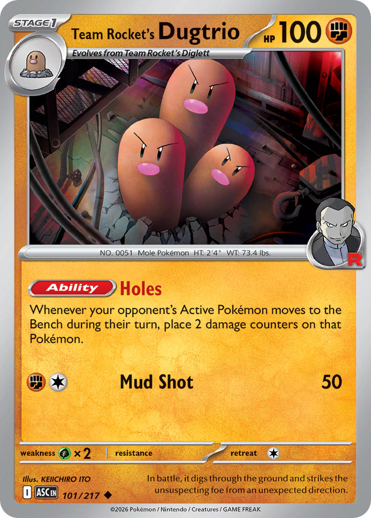 Team Rocket’s Dugtrio Reverse Holo (R Symbol)