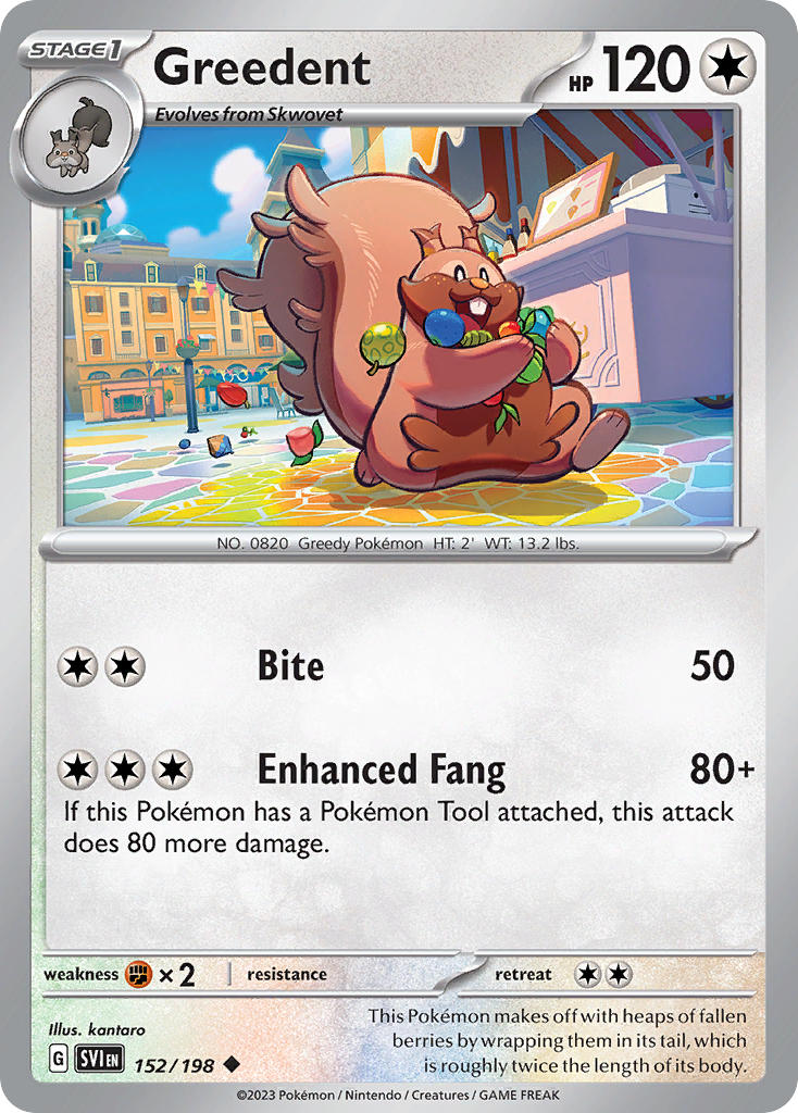 Greedent – 152/198 Scarlet & Violet Pokemon Trading Card