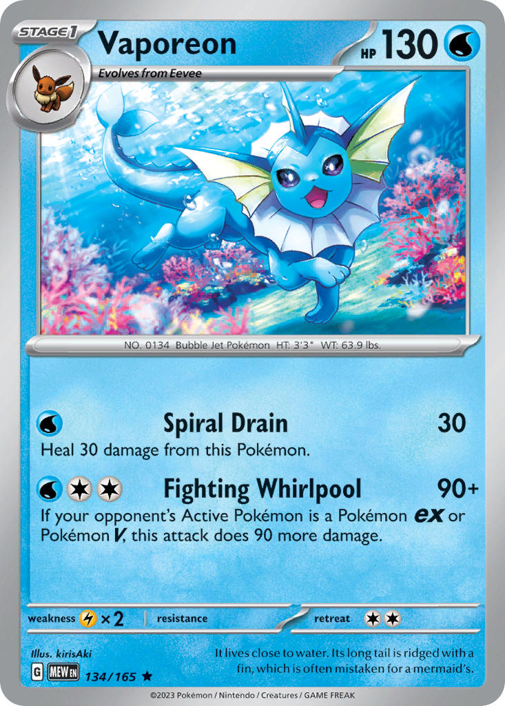 Vaporeon Reverse Holo - 151 Pokemon Trading Card