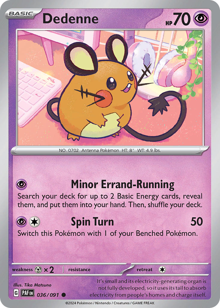 Dedenne Reverse Holo – 036/091 Paldean Fates Pokemon Trading Card