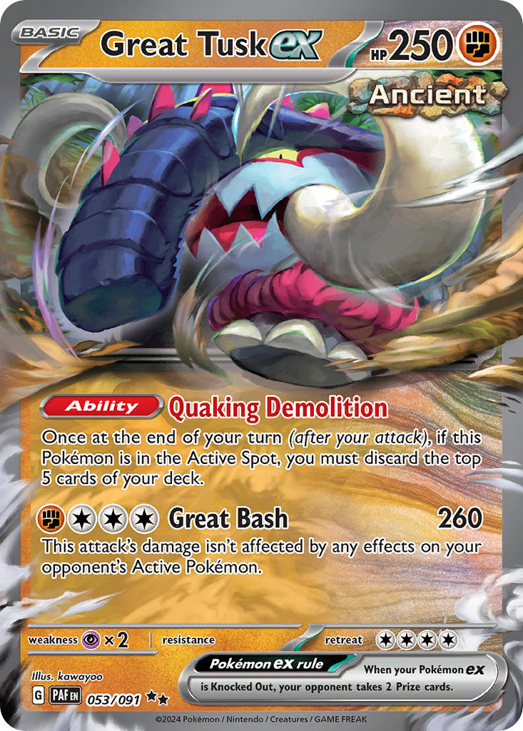 Great Tusk ex – 053/091 Paldean Fates Pokemon Trading Card