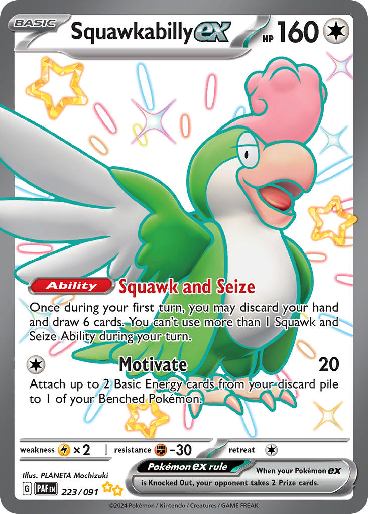 Squawkabilly ex – 223/091 Paldean Fates Pokemon Trading Card