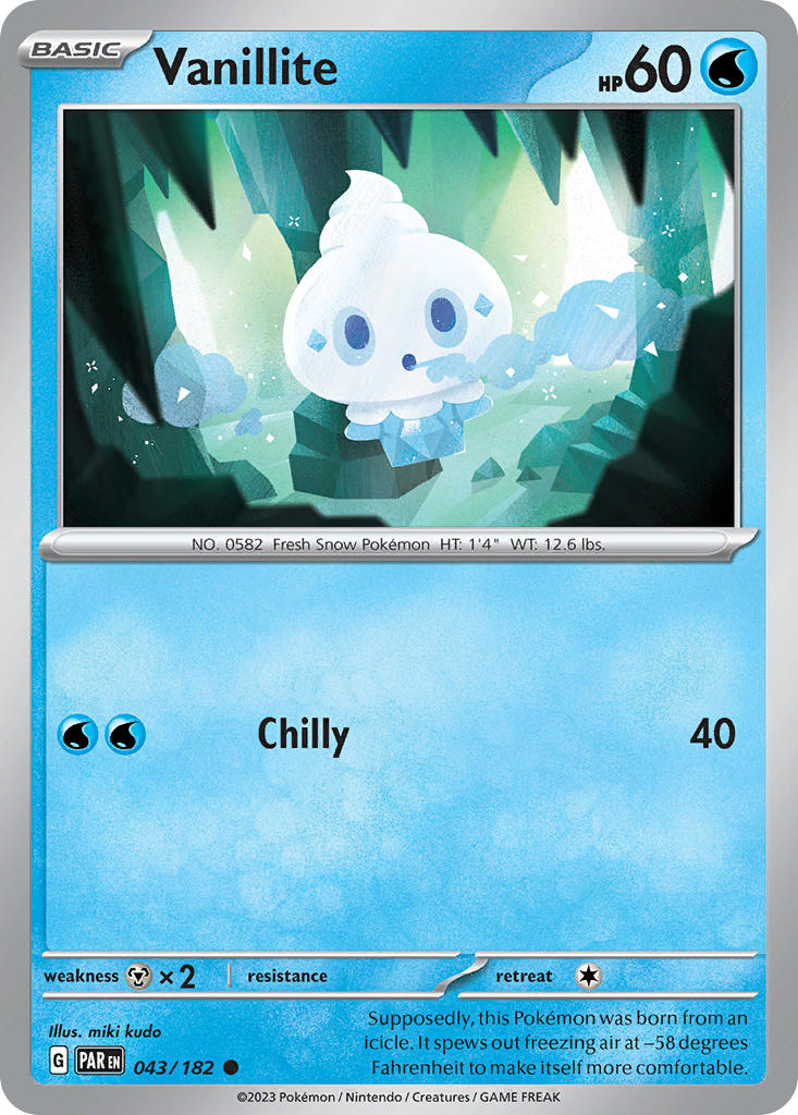 Vanillite Reverse Holo – 043/182 Paradox Rift Pokemon Trading Card