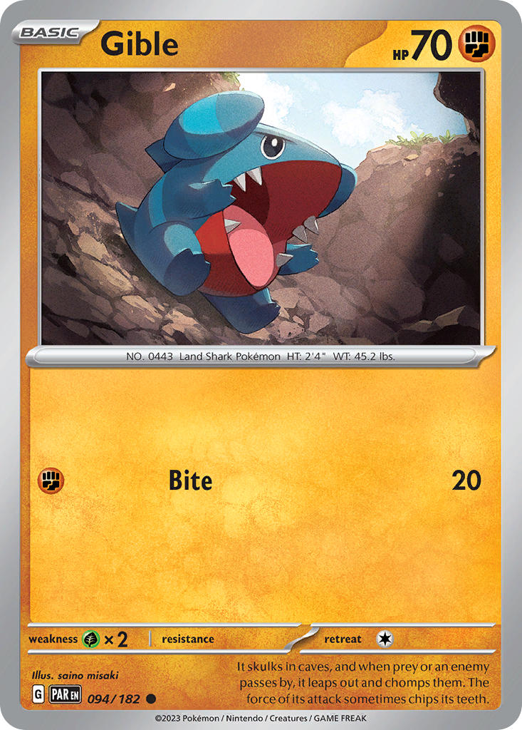 Gible Reverse Holo – 094/182 Paradox Rift Pokemon Trading Card