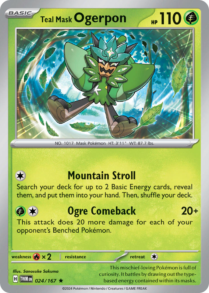 Teal Mask Ogerpon Reverse Holo – 024/167 Twilight Masquerade Pokemon Trading Card