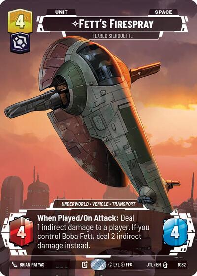 Fett's Firespray - Feared Silhouette (Prestige Foil) - Jump to Lightspeed Star Wars Unlimited Trading Card