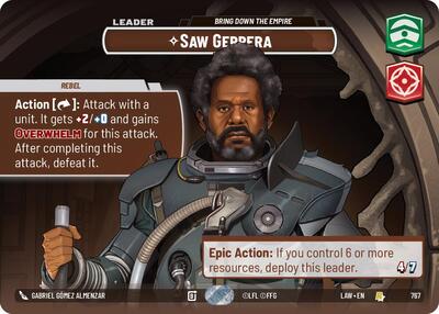 Saw Gerrera - Bring Down the Empire (Showcase) - A Lawless Time Star Wars Unlimited Trading Card